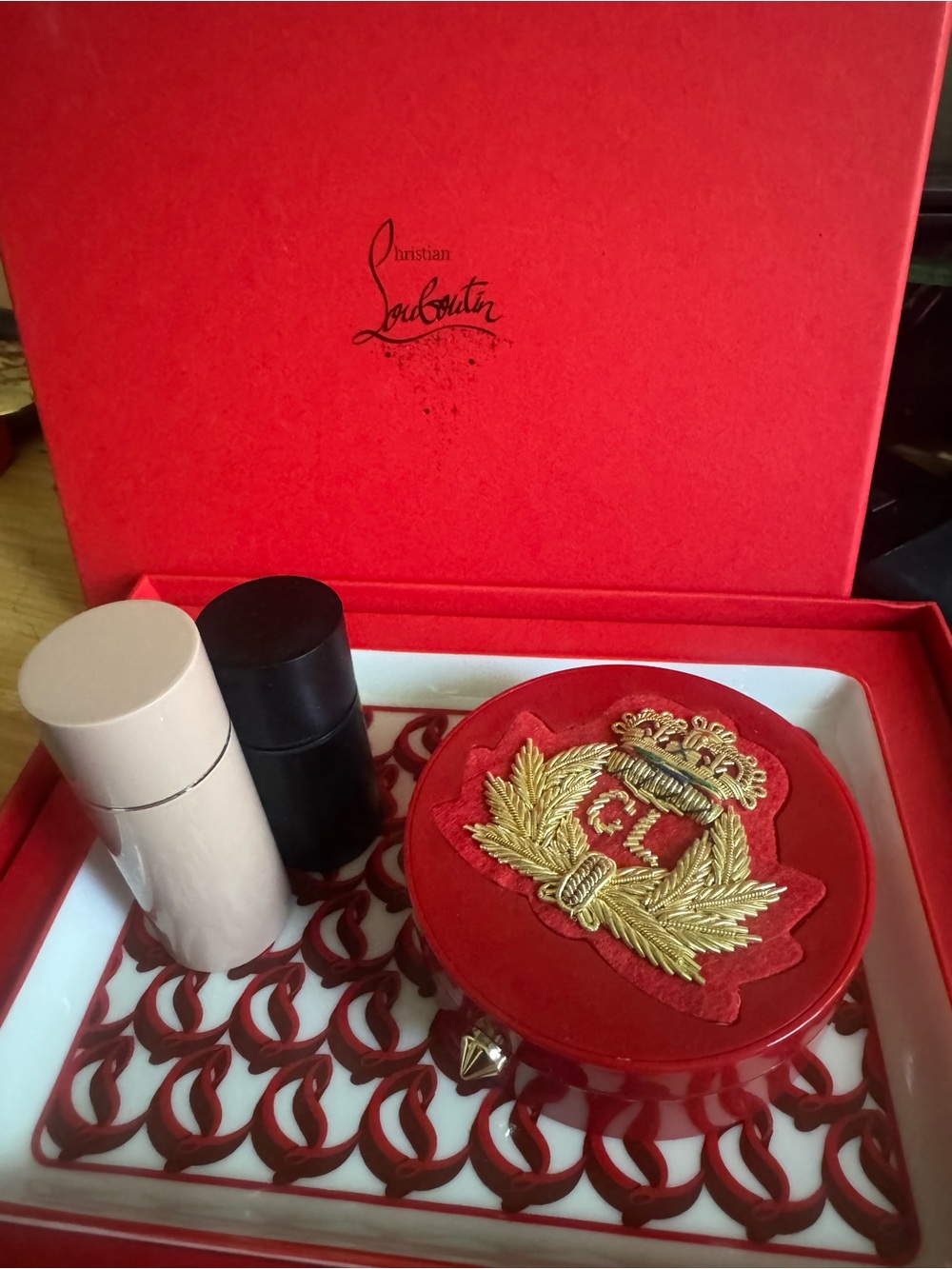 Christian Louboutin Red and White Logo Ceramic Catch-All Tray